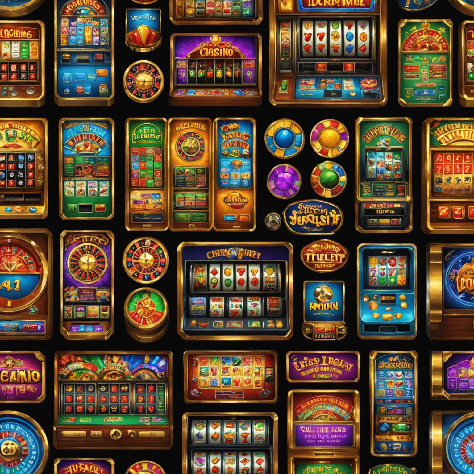 A collage of 5 popular casino games offered by Luckenzo, including slot machines, poker, roulette, and blackjack, with vibrant colors and engaging designs