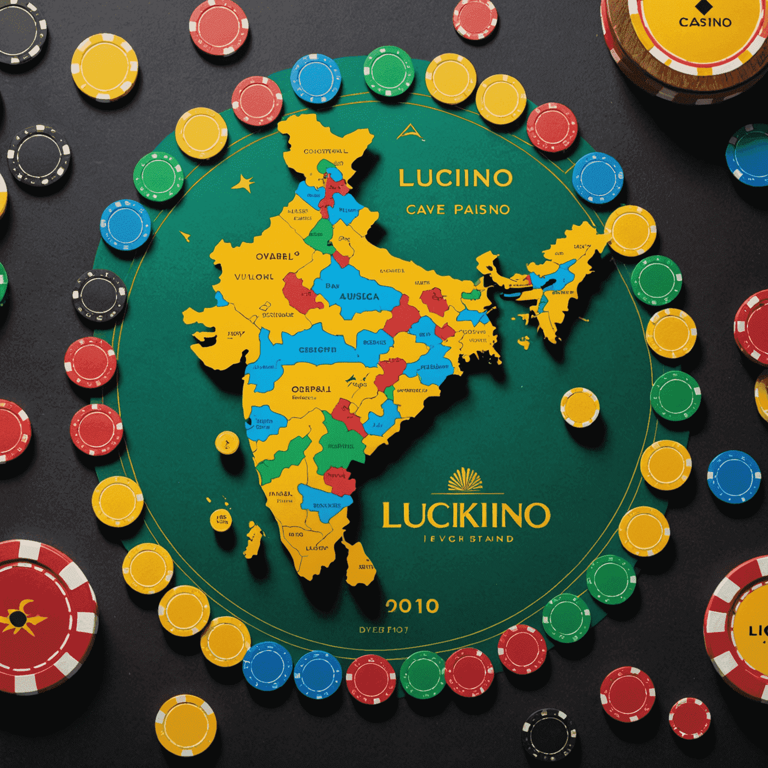 A map of India overlaid with casino chips, smartphones, and the Luckenzo logo, representing the growth of virtual casinos in the country